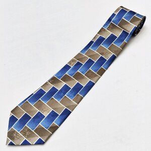 GIANFRANCO Silk Tie House Collezione Rectangles Squares Royal Ocean Blue Gold